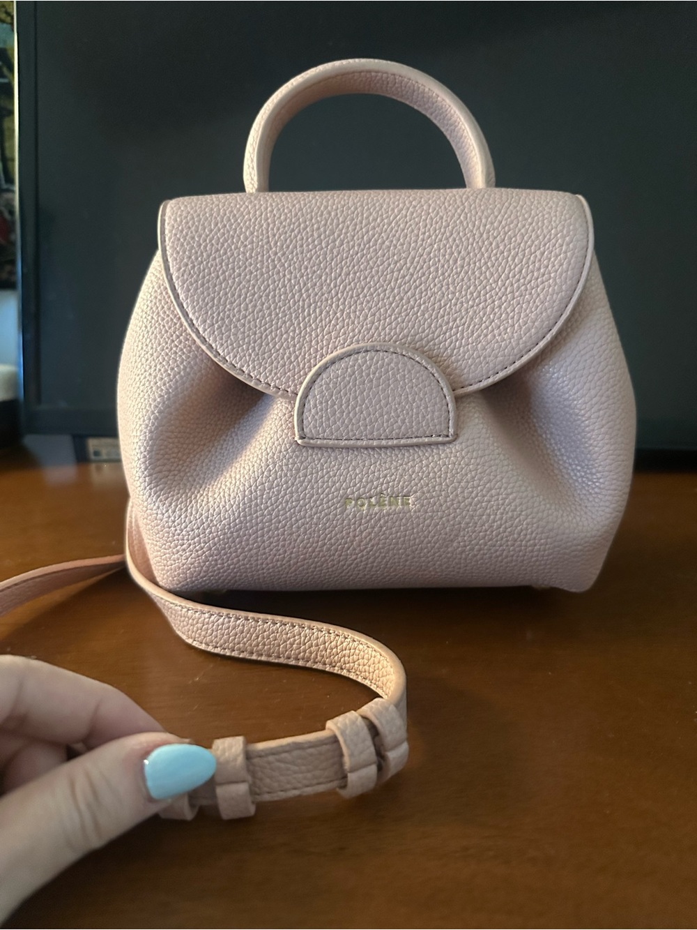 Polene Blush Pink Pebbled Leather Mini Top-Handle Crossbody